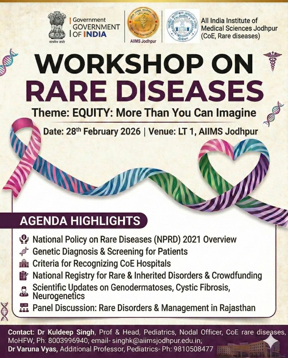 “Rare diseases are not rare; recognizing them is.” AIIMS Jodhpur, a Center of Excellence for Rare Diseases, conducted a sensitisation program to raise awareness for early diagnosis through collaborative efforts and to highlight role “National Policy on Rare Diseases (NPRD 2021)”