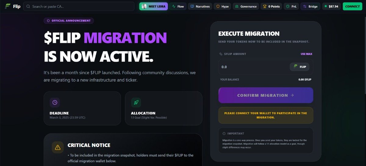 $FLIP Migration to <a href="/BagsApp/">BAGS</a>  Announcement

It’s been a month since $FLIP launched.

After discussions within the team and taking advice from several long-term holders, we have decided to proceed with a migration to a new infrastructure and a new ticker (to be announced).

To be