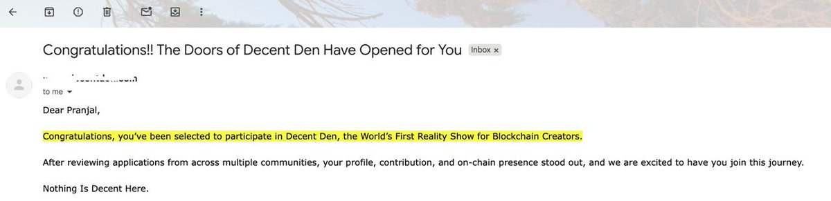 cryptovelps's tweet photo. Big News ๐
I am Selected for Decent Den @TheDecentDen โ Worldโs First Blockchain Creator Reality Show ๐ฅ
Details & live dates coming soonโฆ
#DecentDen #BlockchainCreators #CryptoIndia #Web3Community #CryptoCreators #IndianCreators #Web3India #CreatorEconomy #CryptoJourney https://t.co/bShrD0jjrZ