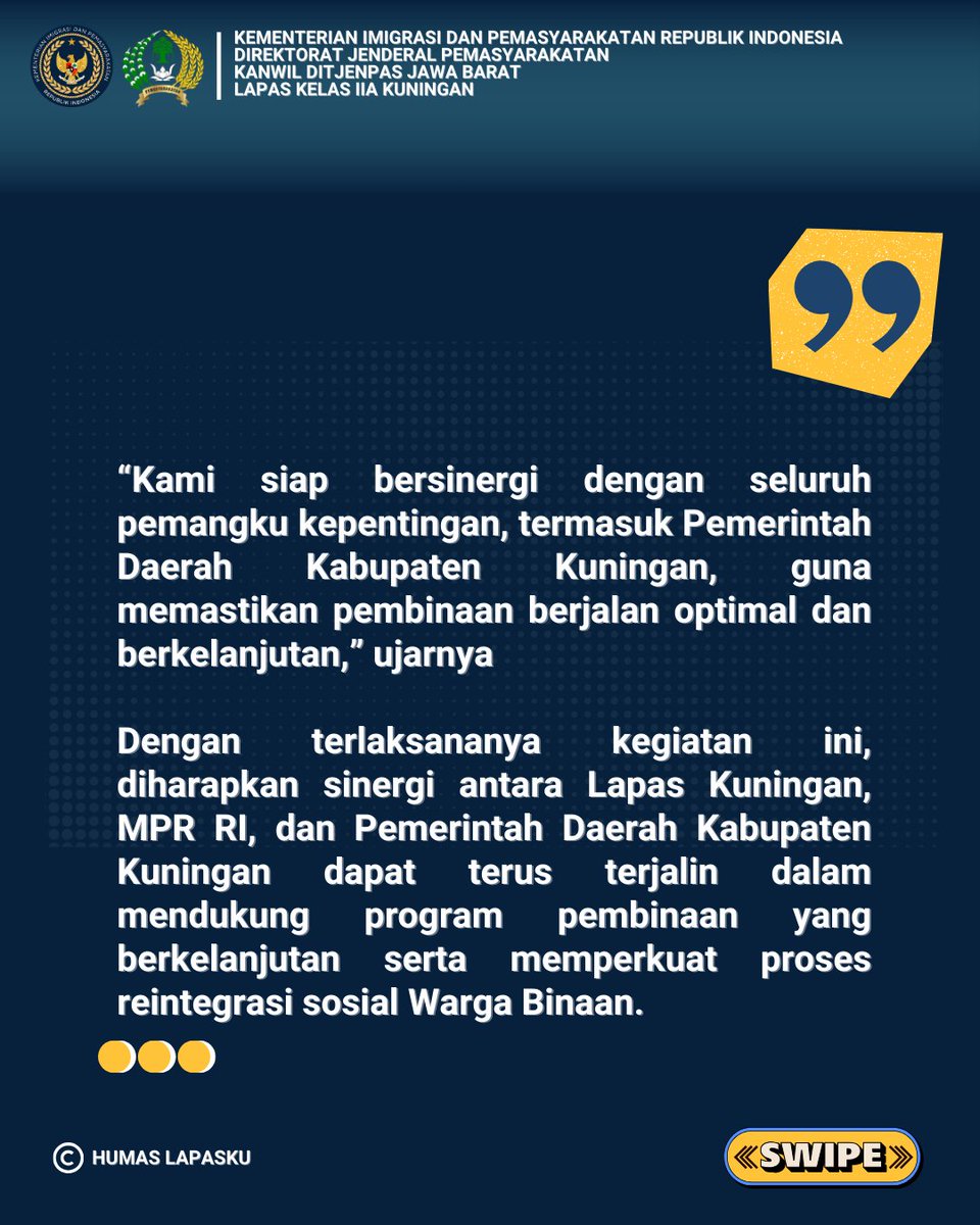 Lapas Kuningan Gelar Sosialisasi 4 Pilar MPR RI, Perkuat Nasionalisme Warga Binaan

#PemasyarakatanBerdampak
#LapasKuningan
#SukarnoAli
