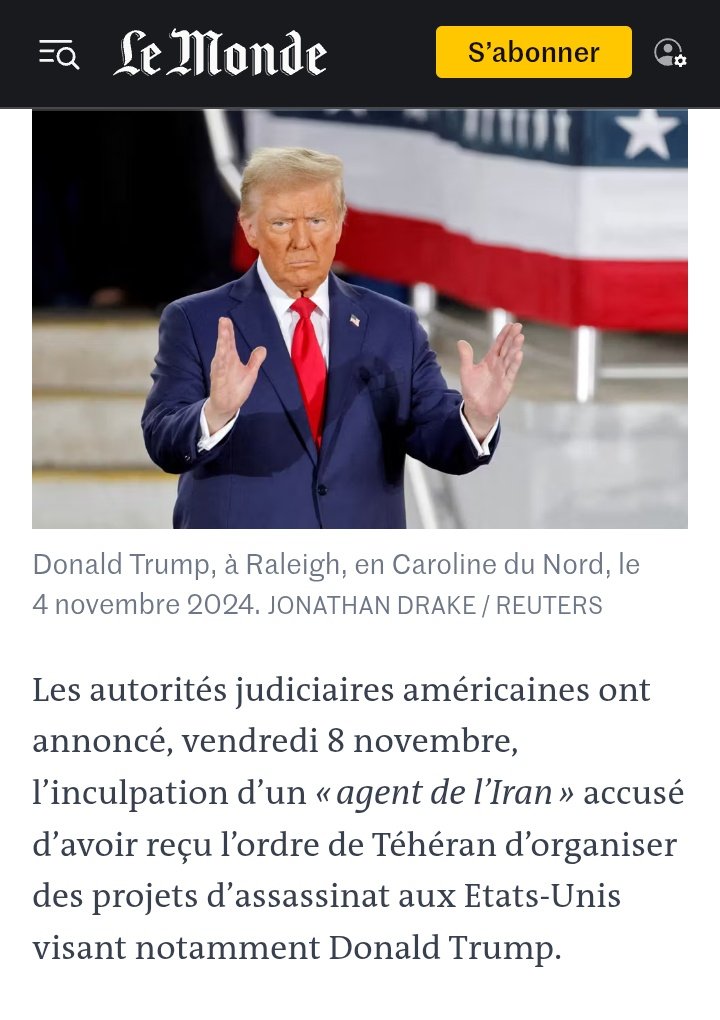 N'oubliez pas que ce qui est arrivé en Iran est exactement ce que Khamenei voulait faire à Trump sur le sol américain pendant la dernière campagne électorale : l'assassiner puisque l'Iran redoutait son retour au pouvoir soit disant pour venger Qassem Soleimani. Le pouvoir