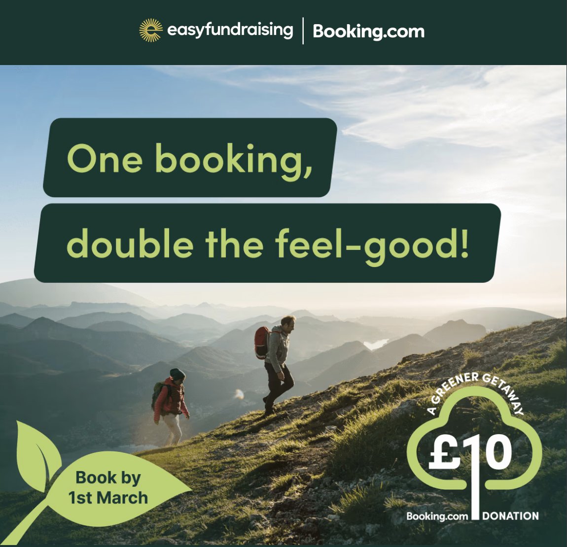 🌳 Final days.

Book accommodation via Booking.com on Easyfundraising by 1 March and raise a £10 donation for us + a tree planted.

No extra cost. Double impact.

If you’re booking a break, do it this way:
bit.ly/4aZWEXq

#SupportLocal #Easyfundraising