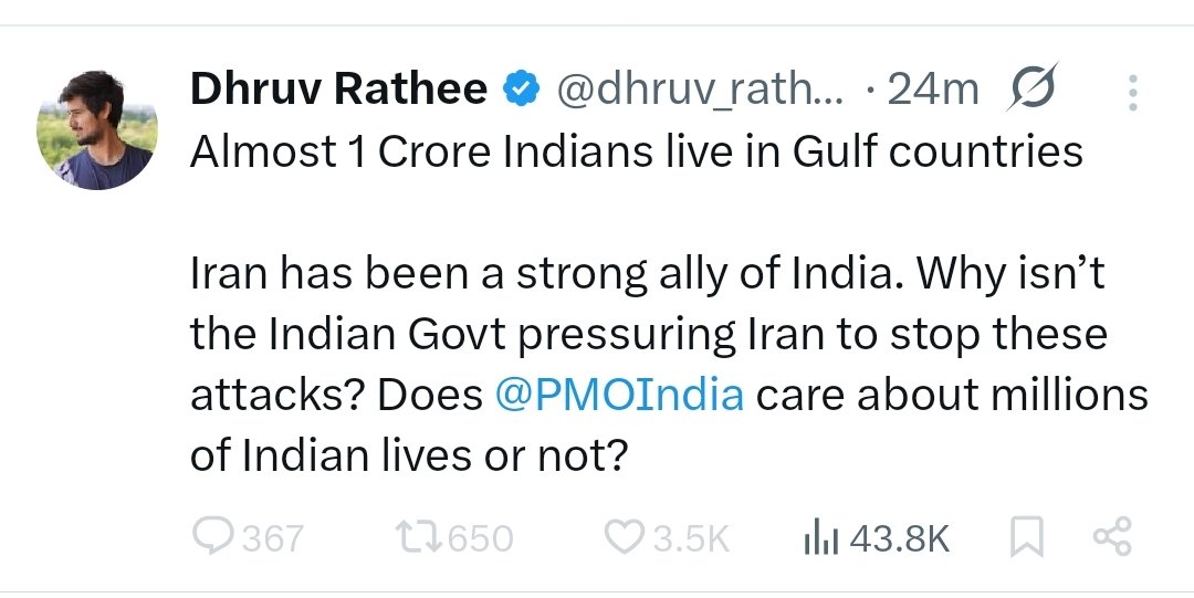 Meet Dhruv Rathee 

When innocent Indian Hindus were attacked in Pehlgam, he did not say anything for months.

But as soon as Iran was attacked today, the German Shepherd started crying. This is hypocrisy that being a Hindu, he does not speak for Hindus.

If you support this
