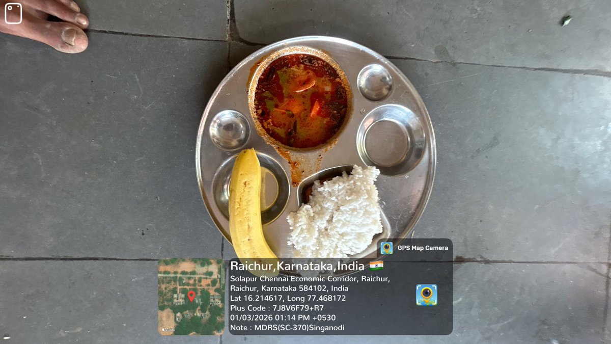 MDRSSinganodiSC's tweet photo. #socialaudit_swdmeals 
#SocialWelfare_Karnataka 
Afternoon lunch 1/3/2026 https://t.co/0opWmnk4zk