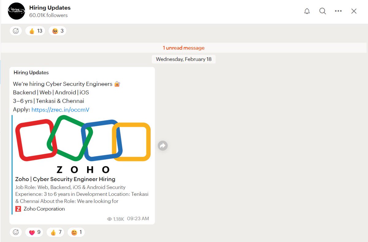 lavanyadeepak's tweet image. Can we expiring updates on #Channels, @Arattai by @Zoho? For example the links from @ZohoRecruit expire after a while and clicking them gives an error page.

#FeatureRequest #BugReport 

@ZohoCares