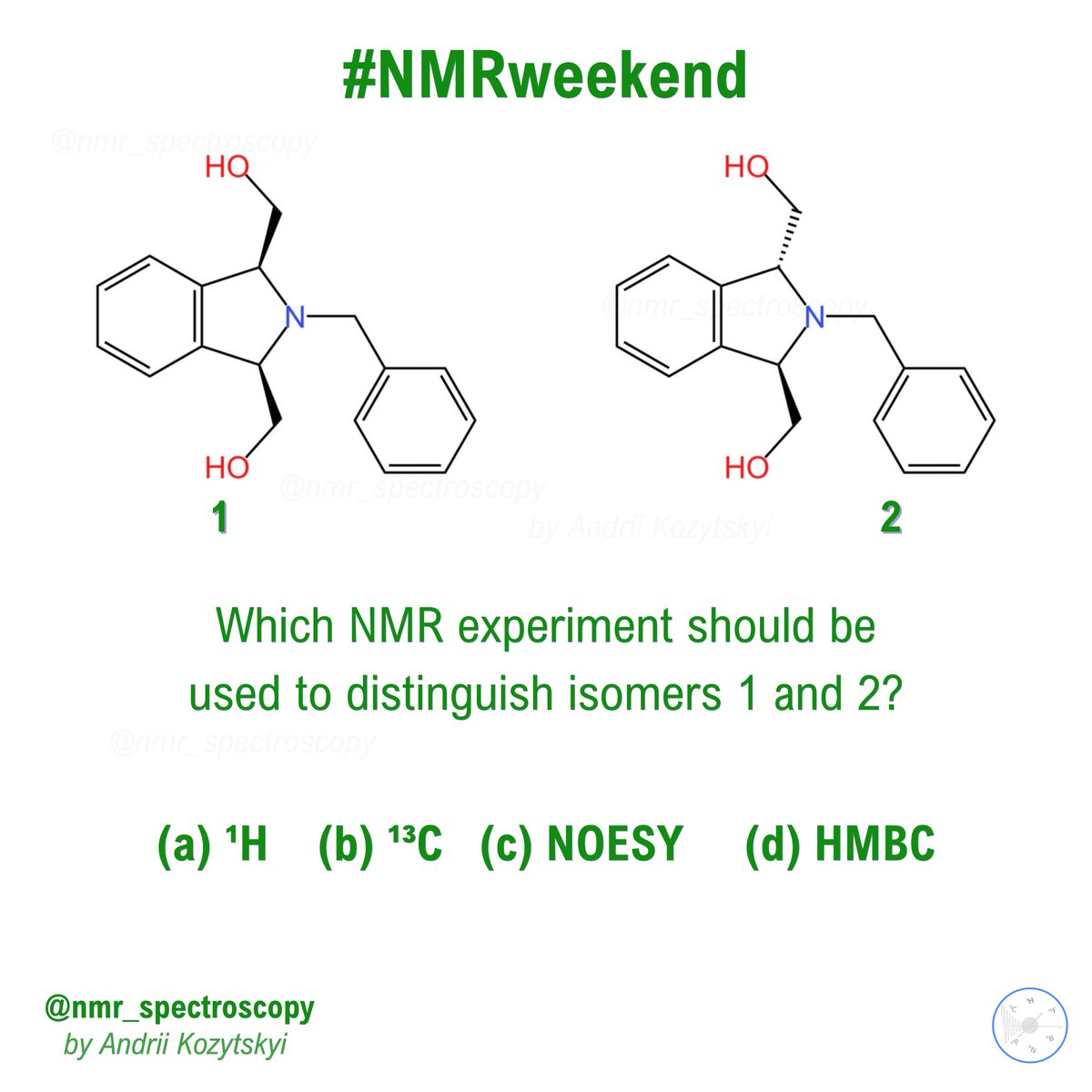 NMRspectroscopy's tweet image. It’s #NMRweekend ⁉️🧲 Drop your answers in the comments ✍️ or use the poll below 👇. 
#nmr #nmrchat #chemistry #quiz