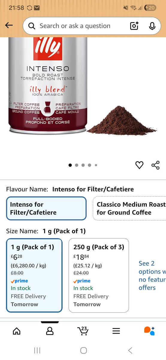 Drivenmaduk's tweet photo. @Tesco it looks like Amazon have price-matched your coffee. You have lost a customer until you get back below the £6000/Kg level. https://t.co/mZr0fUeHQ5