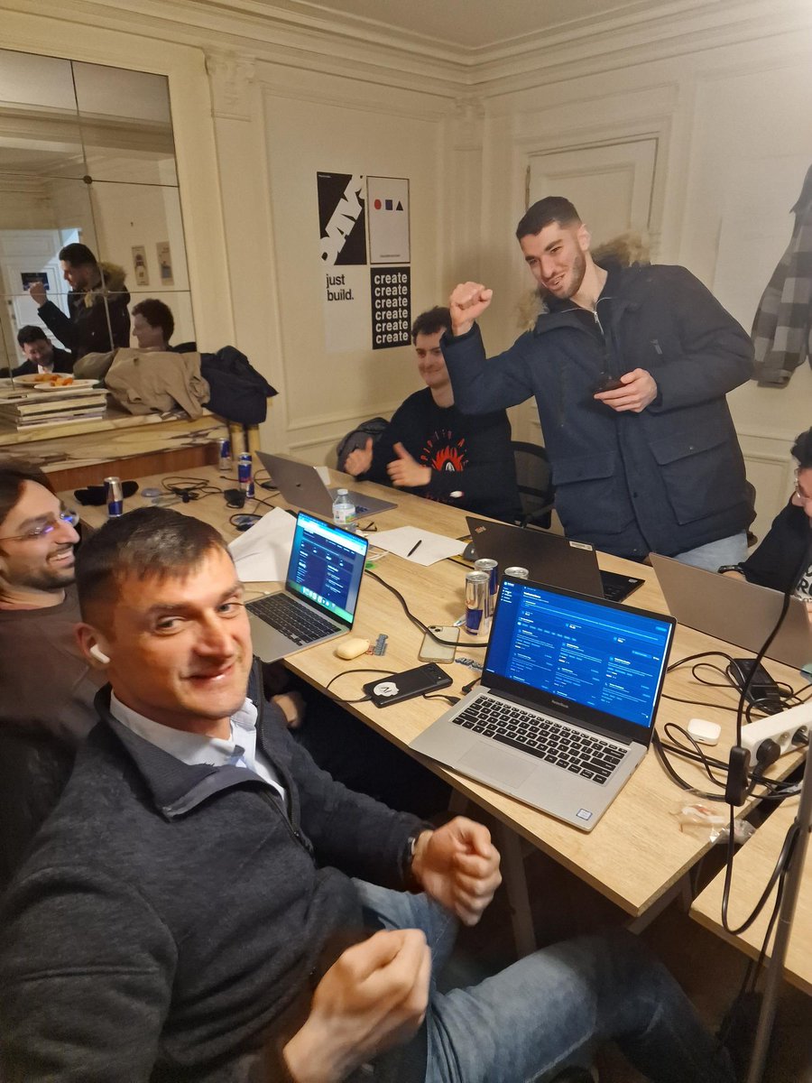 BinaryCoder's tweet photo. We are hacking with @Speechmatics and @AICollectiveCo, Teams locked in, prototypes alive, whiteboards looking like beautiful chaos! https://t.co/9PCQ9iGhDz
