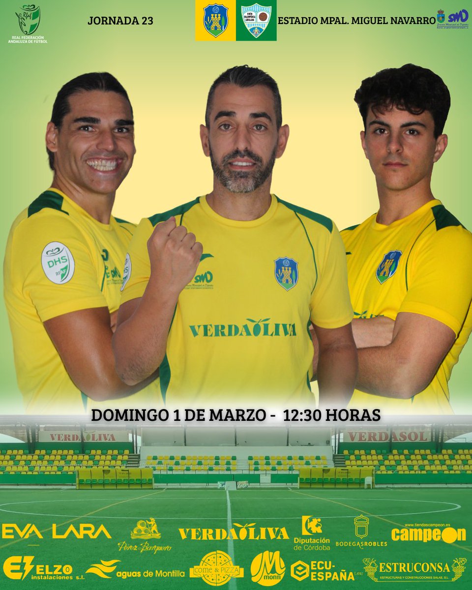MontillaCF's tweet photo. 💛💚 ¡𝐇𝐨𝐲 𝐣𝐮𝐞𝐠𝐚 𝐞𝐥 𝐌𝐨𝐧𝐭𝐢𝐥𝐥𝐚 𝐂𝐅! 💚💛

⚽ Jornada 23
🏆 División de Honor Gr. 1
🆚 @ubloficial1928
🏟️ Estadio Mpal. Miguel Navarro
⏰ 12:30 horas
📱 @MontillaCF 
#️⃣ #MontillaLebrijana https://t.co/ILQqaTqFcH
