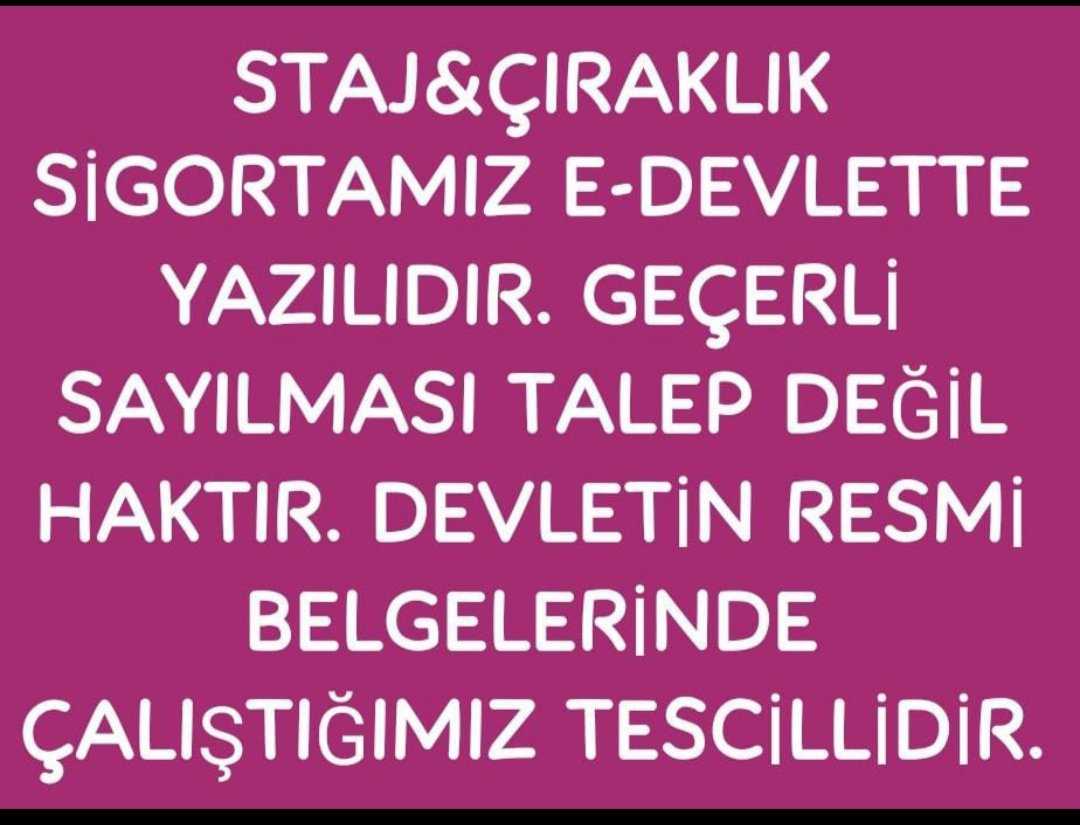 BOŞ VAAT DEĞİL, ÇÖZÜM İSTİYORUZ
STAJ ÇIRAKLIK SGK BAŞLANGICI OLSUN..

@AKP <a href="/MHP_Bilgi/">MHP</a> <a href="/herkesicinCHP/">CHP 🇹🇷</a> <a href="/RTErdogan/">Recep Tayyip Erdoğan</a> <a href="/dbdevletbahceli/">Devlet Bahçeli</a> <a href="/csgbakanligi/">T.C. Çalışma ve Sosyal Güvenlik Bakanlığı</a> <a href="/UlviYonter/">Dr.İzzet Ulvi YÖNTER</a> <a href="/MKalayci42/">Mustafa Kalaycı</a> <a href="/leylasahinusta/">Dr. Leyla Şahin Usta 🇹🇷</a> <a href="/isikhanvedat/">Prof. Dr. Vedat Işıkhan</a> 

Dubai Türk Geberdi İsrail Humeyni Ahmedinejad İran Tel Aviv Türkiye Suriye