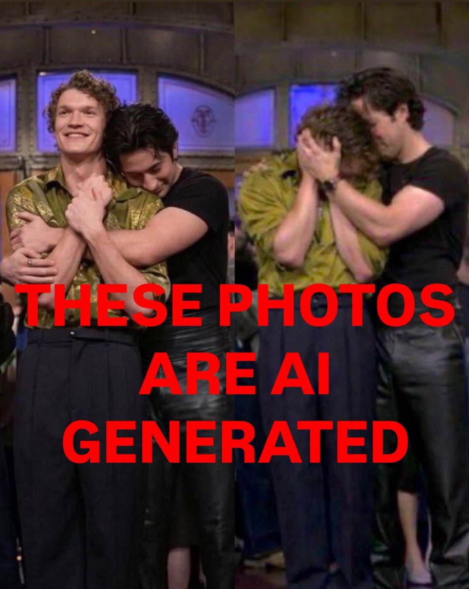 THESE PHOTOS ARE AI GENERATED ‼️

PLEASE stop sharing these images. Creating AI images of real people is fucking weird. I am only posting this with the intent to inform. In the words of Hudson Williams: FUCK AI.