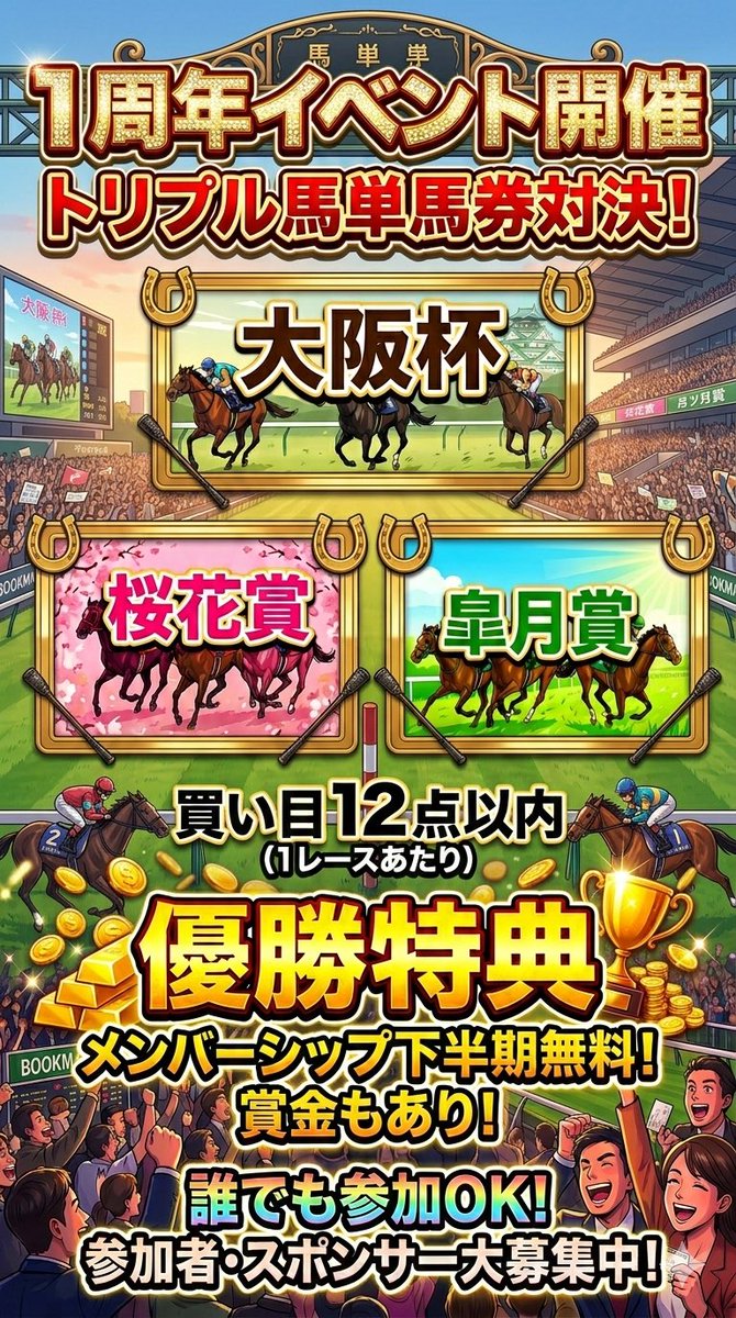 1周年記念イベント👑 トリプル馬単で熱くなれ！ 競馬好き必見！誰でも