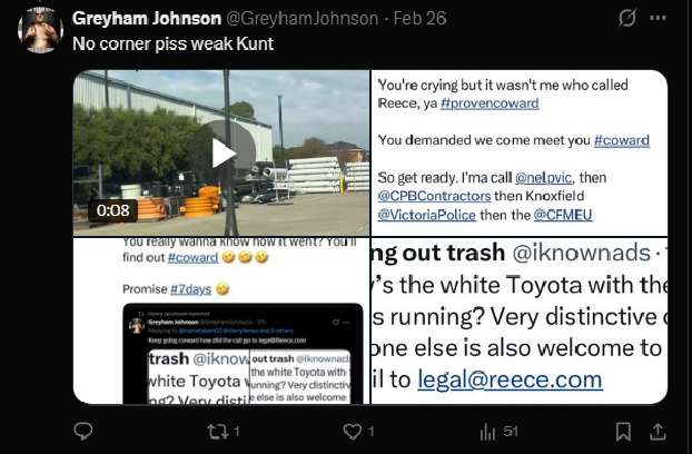 Razor1640's tweet image. @GreyhamJohnson #mrmultipleaccounts #coward 

@kevvyjohnoo #kevvythecoeardonakeyboard
@liamRockstat 
@HarryJenso 
@jeffjacks17

#reeceplumbingClayton is getting a phone call first thing tomorrow.

Get ready to lose your job @GreyhamJohnson you stalking, harrassing sad cunt!