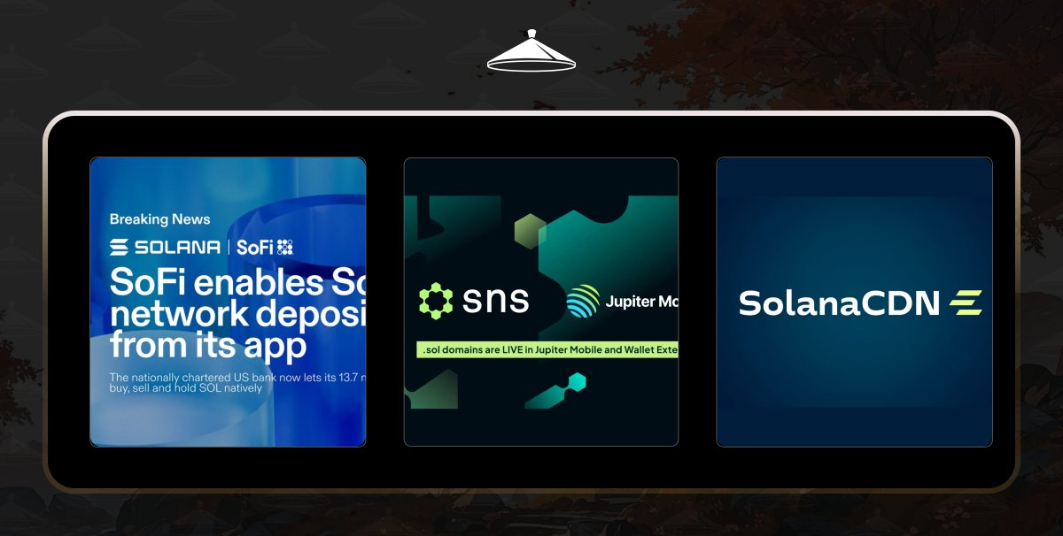 📰 SOLANA NEWS:

- SoFi Enables Direct Solana Deposits

SoFi has become the first U.S. bank to enable direct deposits on the Solana network.

Allowing its ~13.7 million customers to transfer SOL from external wallets directly into their SoFi crypto accounts.

- Solana Domains Now
