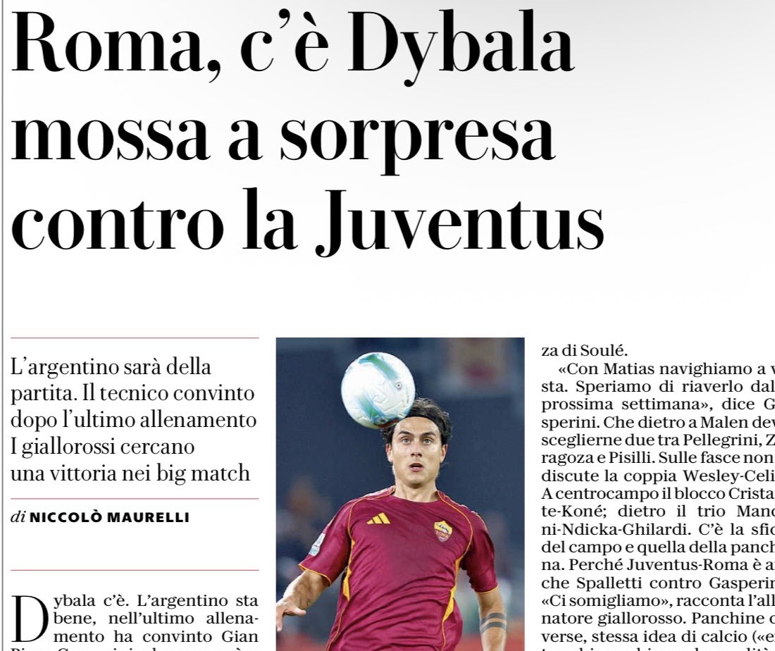 auroma16_'s tweet photo. Verso #RomaJuve, c’è #Dybala. L’argentino sarà della partita @repubblica https://t.co/ReetDDOkxg
