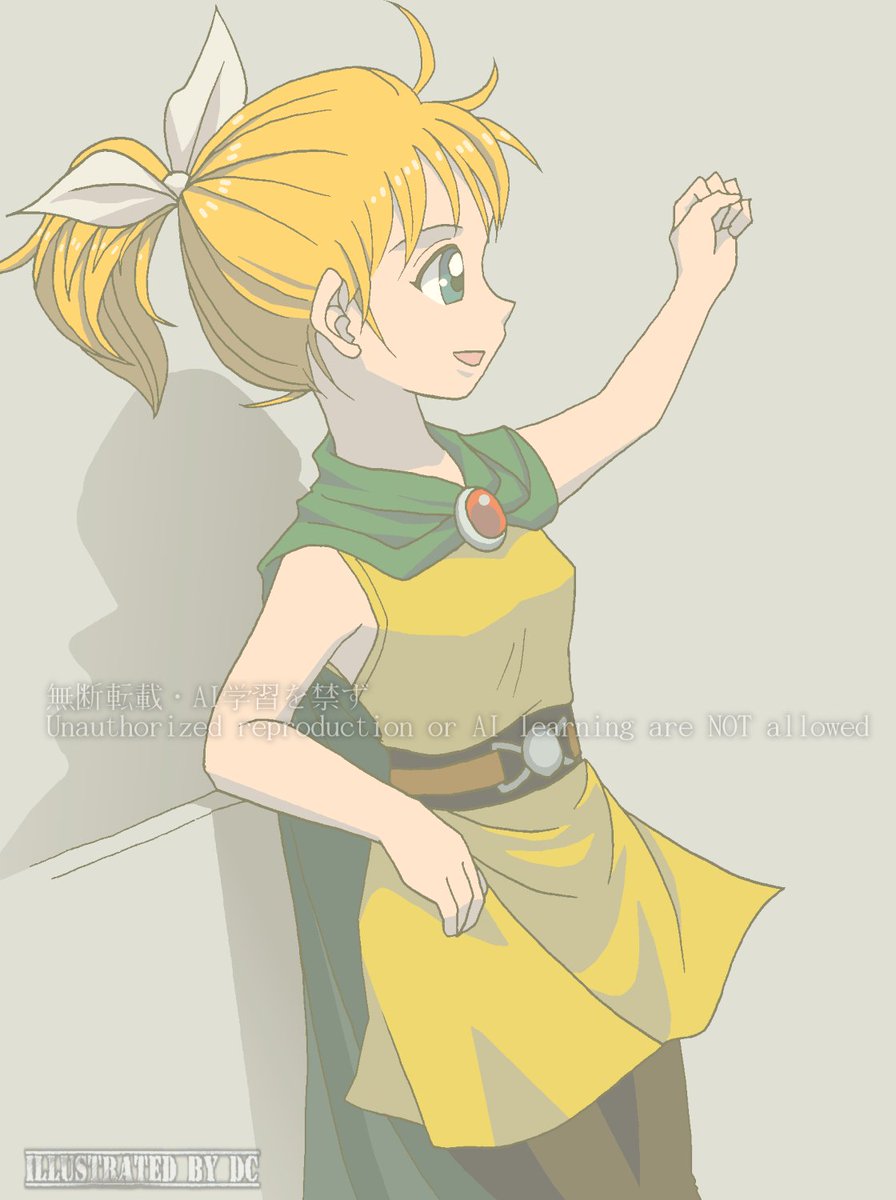 #サマル妹の日　新規絵その５。本日のラストです。
船の甲板で仲間たちと話しながら「おっけー、それならあたしにまかしといて！」とかなんとか言ってる姿をイメージして描きました。
等身を高くして、髪のボリュームを多めにして、80年代アニメっぽく仕上げたつもりだけど、ちょっと中途半端かも。