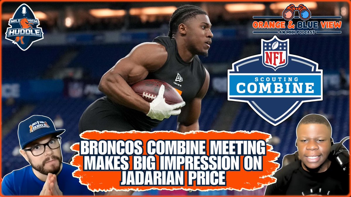 MileHighHuddle's tweet photo. PODCAST: @ChadNJensen & @RonWhiteNFL break down: 

• Jadarian Price's comment about #Broncos meeting 
• Von Miller at the #NFLCombine • Latest news & rumors

LISTEN via @OrangeNBlueView: https://t.co/itHLJ2f1MV

YouTube📺: https://t.co/QBnsHYoys3

DISCORD: https://t.co/a02ugeDj8Y                                                                             

SUBSCRIBE: https://t.co/SCF9NInltV