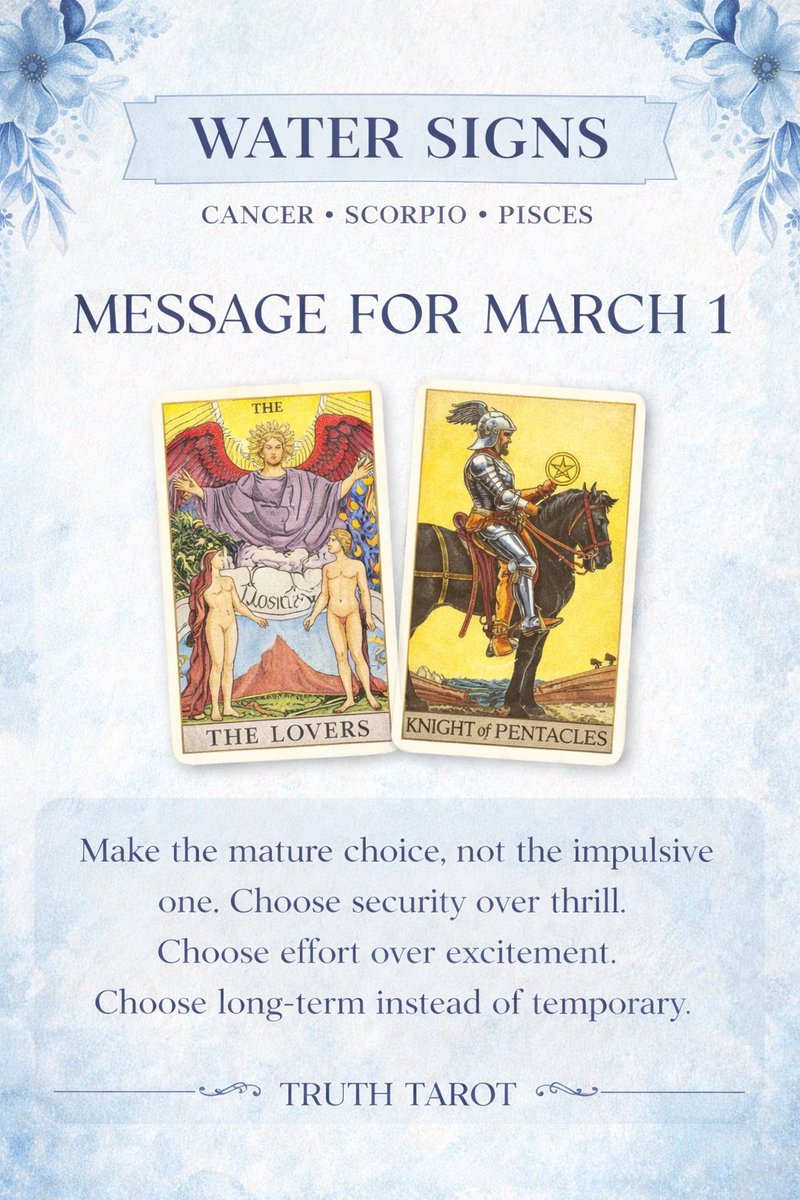 Har3Hna's tweet image. #Pisces #Cancer #Scorpio 

3/1 messages 

You may be making a decision regarding love ✨or maybe you are being asked to choose wisely and take your time making a decision ✨this is deeper than romance this feels like long term ✨this is about you choosing who or what aligns with