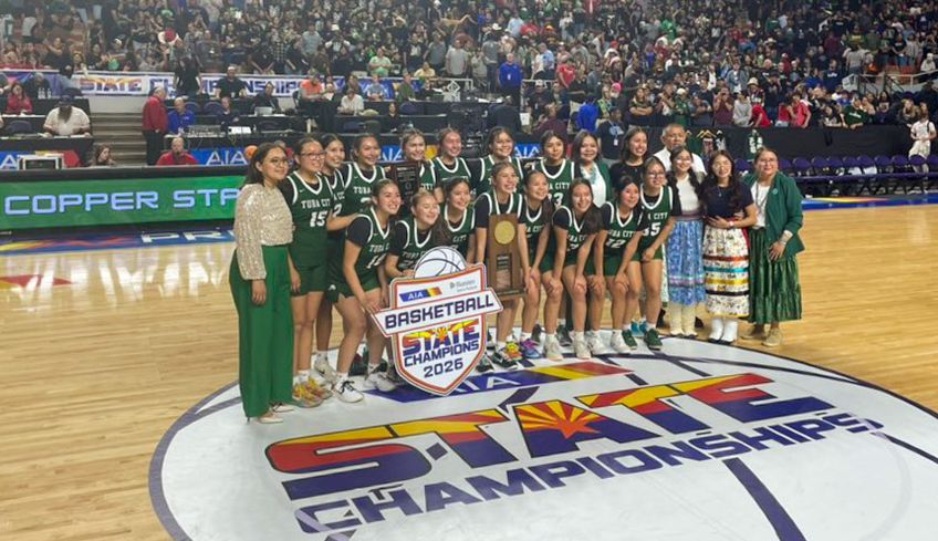 ndnsports's tweet photo. Congratulations to the Tuba City Lady Warriors who won the 2026 Copper Division State Basketball Championship in a 59 - 54 win over Snowflake. 
#NativePreps #Navajo https://t.co/EfQmAVutz9