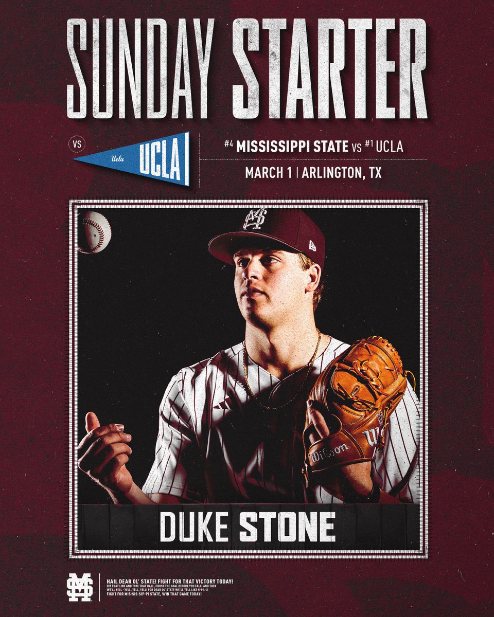 HailStateBB's tweet photo. Duke Stone gets the start tomorrow afternoon https://t.co/BqPtws2I26