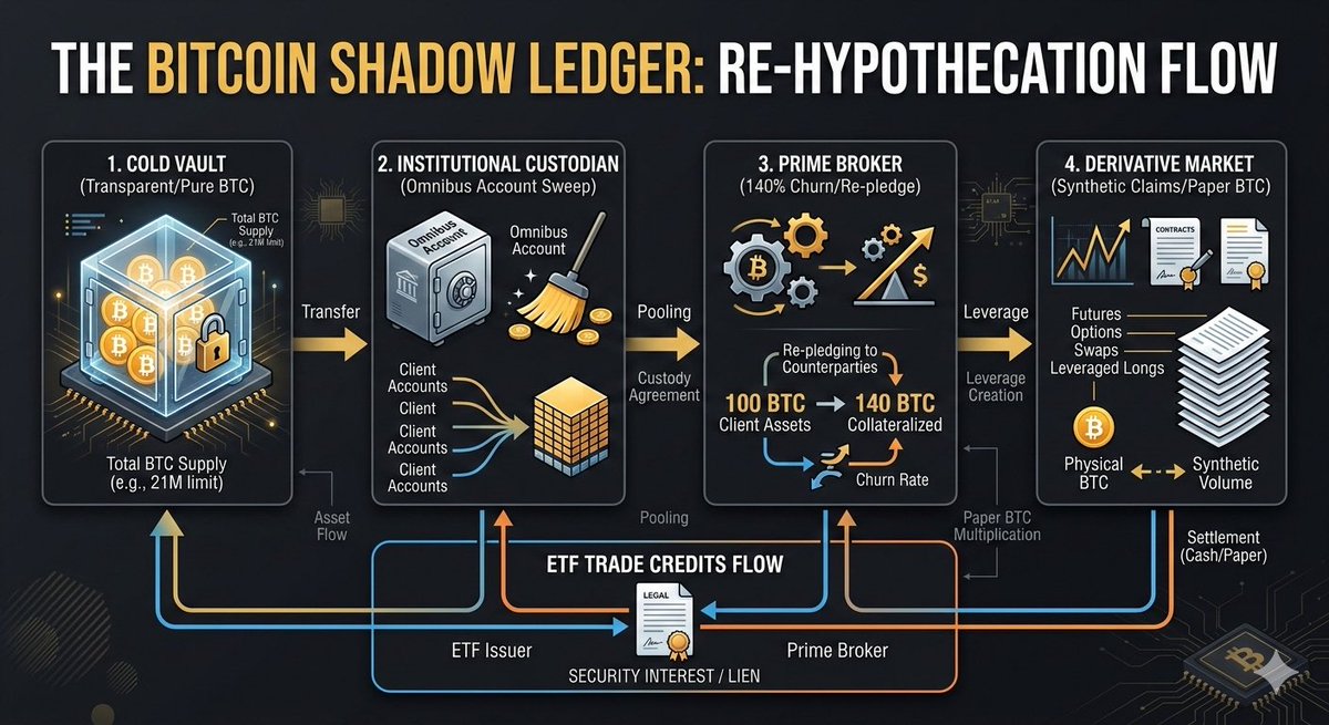 🚨 THE BITCOIN SHADOW LEDGER EXPOSED 

1/ SEC Loophole: Rule 15c3-3 (Customer Protection) possession rules don't apply to "non-security" crypto. Your BTC is swept into "Omnibus Accounts" where it’s co-mingled.

2/ The Custody Trap: Giants like BNY Mellon &amp; Fidelity solve key