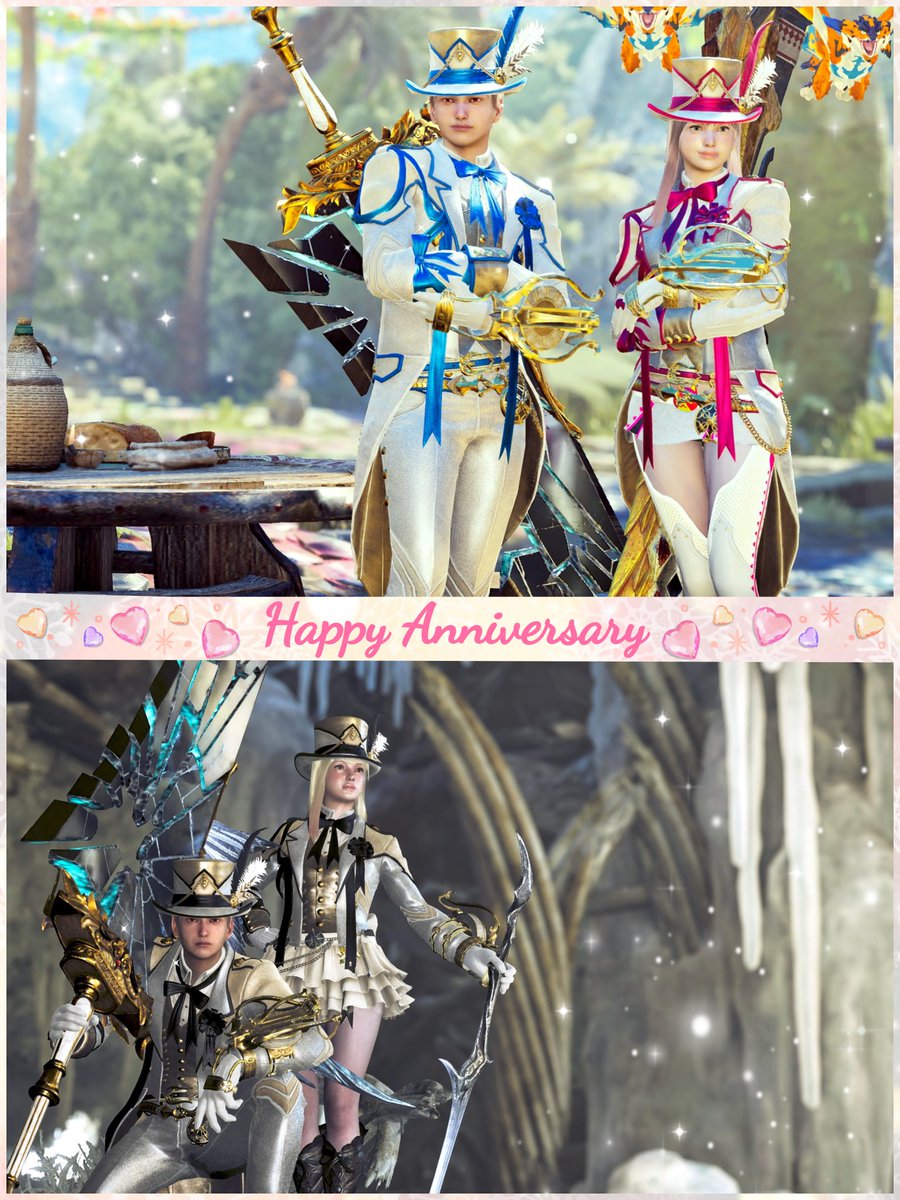 こんにちは
昨夜はワイルズ1周年を
ともさんとお祝い🥂🤍
乾杯しながら素材集め楽しかった！
いつもありがとう𖤐´-

ワイルズ発売前は
登場モンスター紹介動画の
ププロポルが怖すぎて(虫とか苦手)
購入するか迷っていたので🥹
あんなBIGになって1周年で戦えて
感慨深いです︎✨️おめでとう✨️