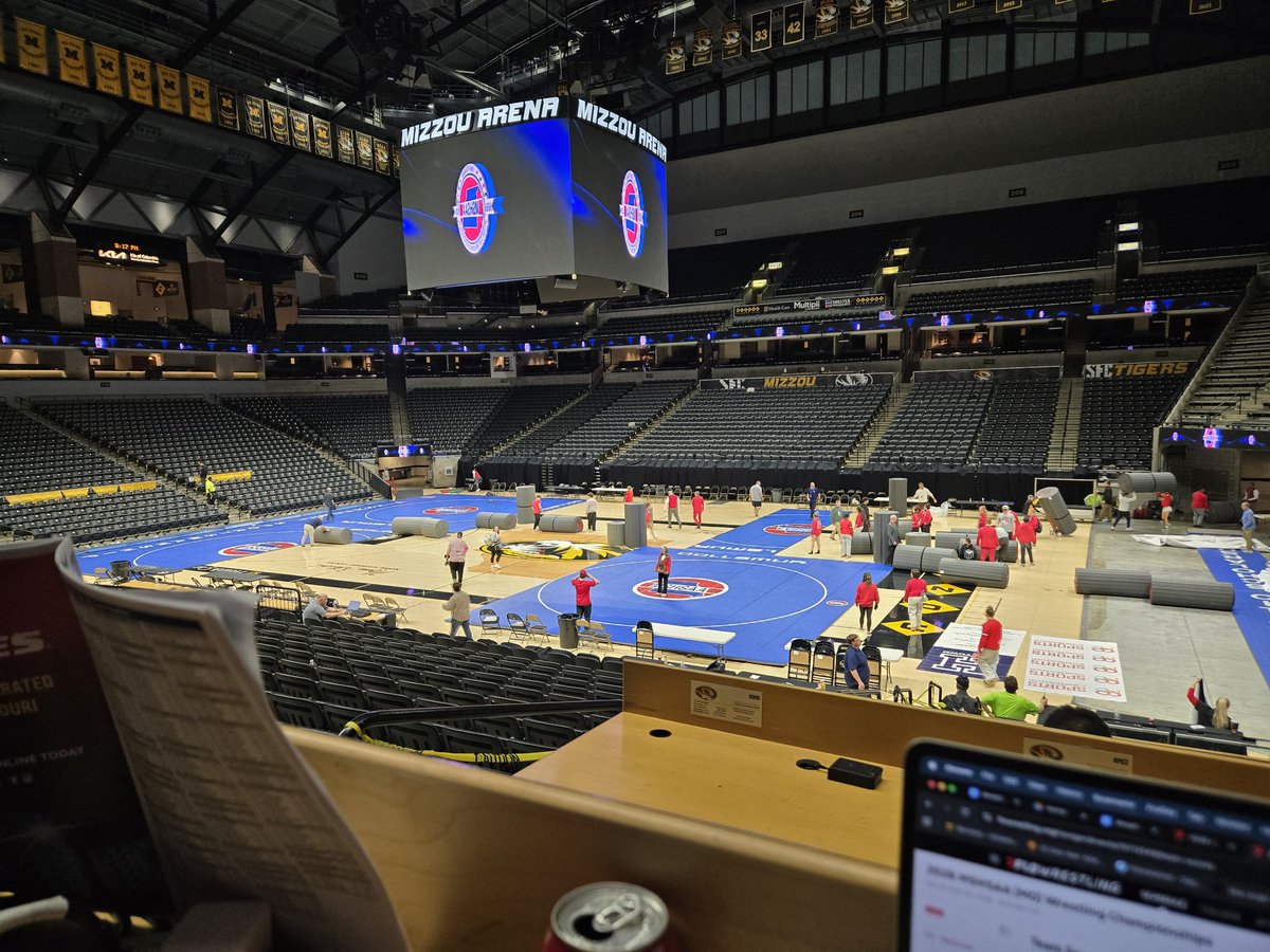 CDavidsonSports's tweet photo. 31 hours spent in press row over the last 3 days! Had a great time helping to cover the 2026 MSHSAA Wrestling Championships for the Missourian.

Pushed through 30 repetitions of the Olympic theme song, red-green color blindness and a $7 hot dog, but it was very much worth it all. https://t.co/3oJYnnkFOJ