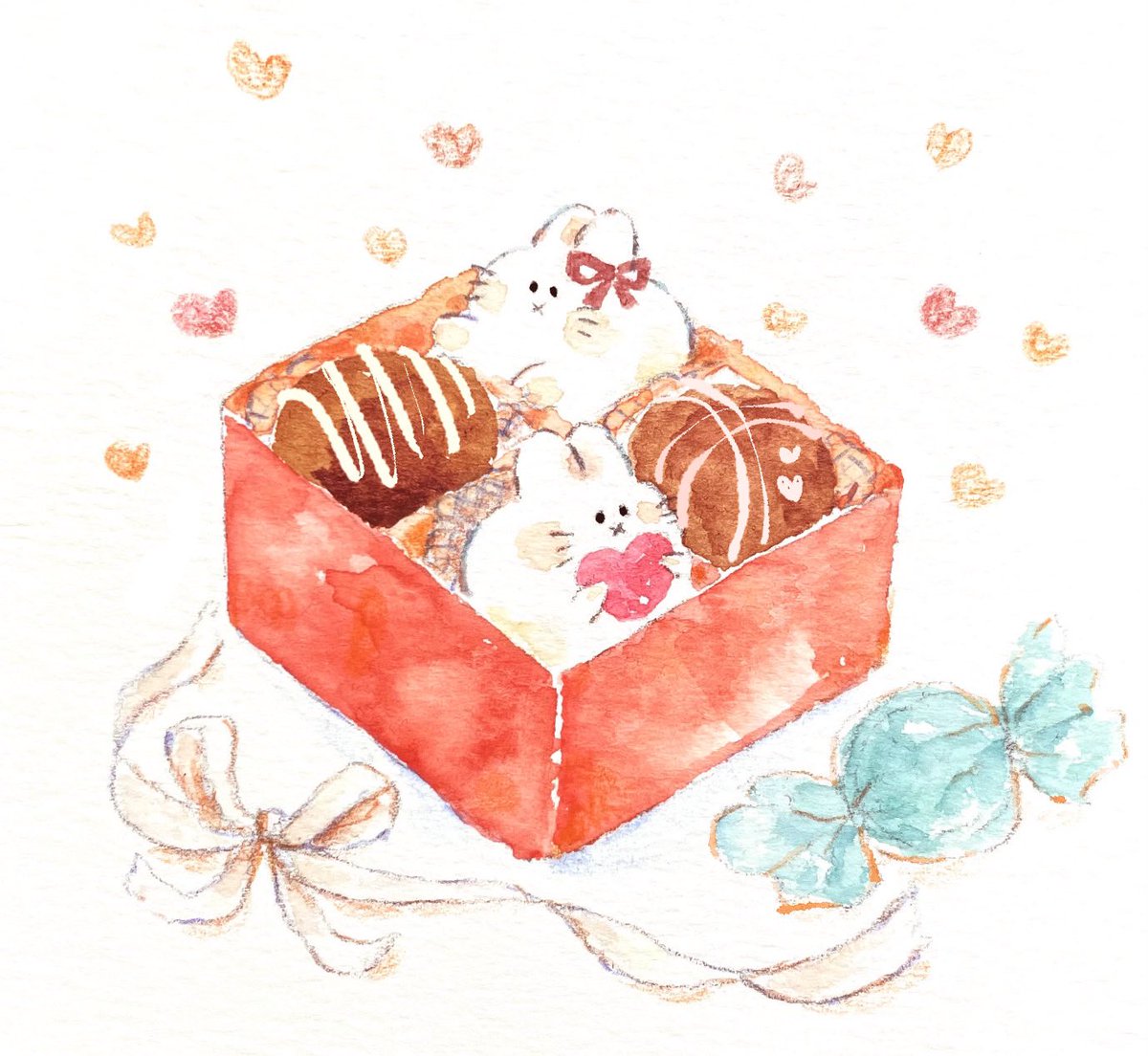 うさギフトショコラボックス🎁
(背景色別Ver.)
#イラスト #水彩
