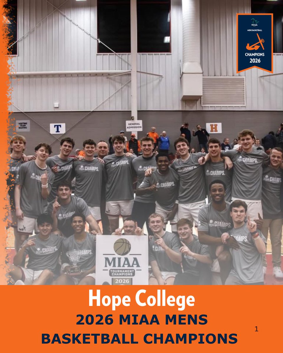 HopeCollegeMBB's tweet photo. Your 2026 @MIAA1888 Men’s Basketball Champions https://t.co/pyXwcpM4bz
