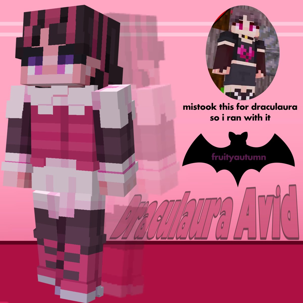 🦇 — Avid MC Draculaura Skin

mistook his e-girl skin for draculaura and i wanted to make it a reality .. 
also this was for practice so that i dont get rusty 

-> Skin Download in Replies
-> Rts Appreciated as Always!

💕 — [ #minecraft #avidMCfanart #VampiresSMP #monsterhigh ]