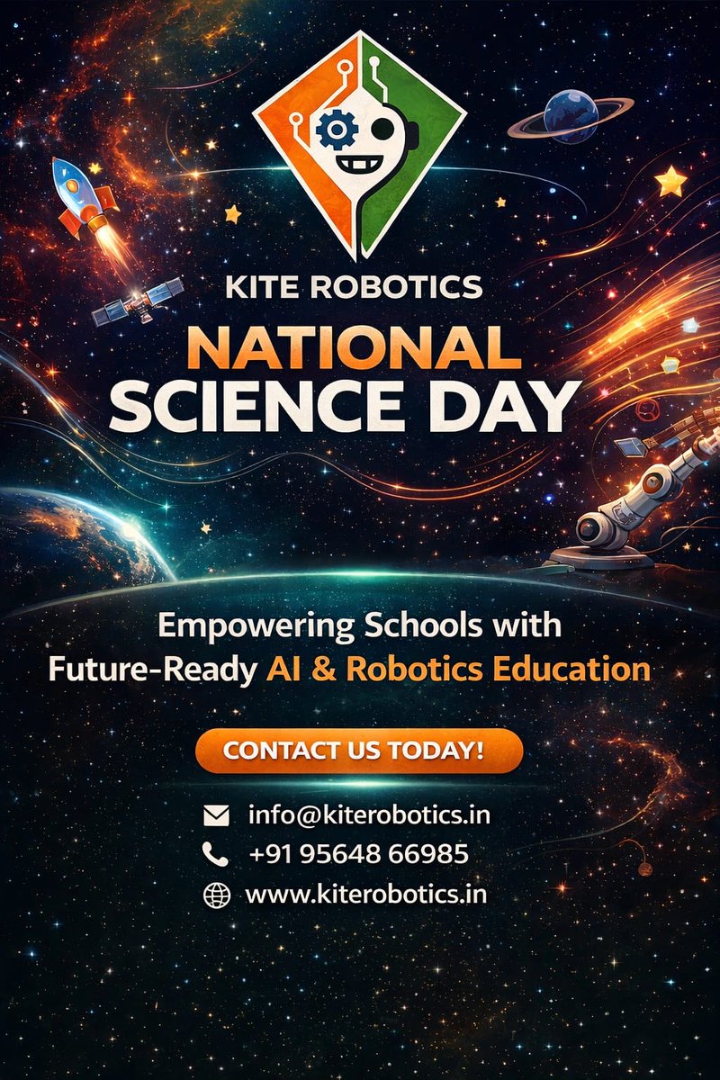 RoboticsKite's tweet photo. 🔬✨ Happy National Science Day ✨🔬
Celebrating the spirit of innovation and the discovery of the Raman Effect by C. V. Raman 🇮🇳
Let’s inspire young minds to explore, experiment &amp; innovate! 🚀🤖
#NationalScienceDay #STEM #Robotics #Innovation https://t.co/CTwxlNDJL6