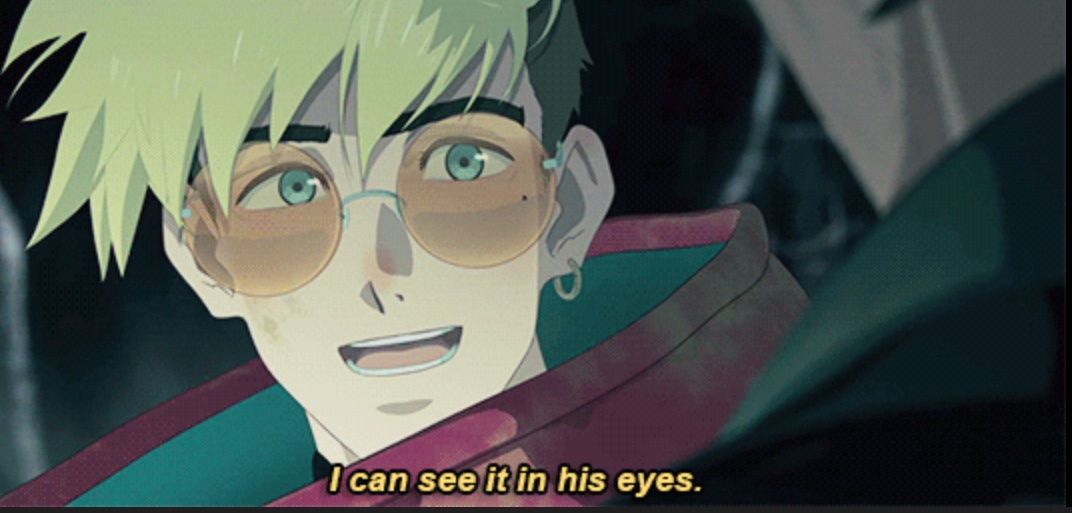 noorlakes_again's tweet photo. Something something wolfwood realizing he loves Vash and we get a closeup of the same eyes Vash first fell in love with https://t.co/qqHEsDllUO