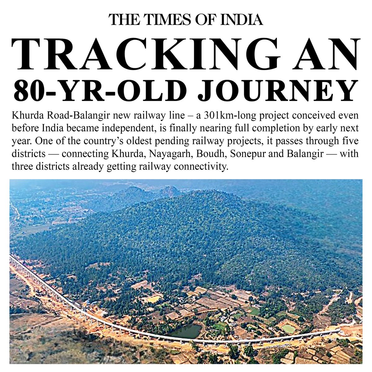 AshwiniVaishnaw's tweet photo. The long-pending Khurda Road–Balangir rail line - first surveyed in 1947 - is now nearing completion, transforming connectivity across Odisha! 

✅ Connecting Khurda, Nayagarh, Boudh, Sonepur and Balangir 
🛤️ Featuring multi-km tunnels, dedicated wildlife underpasses/overpasses & eco-sensitive design.

Read more 👇

🔗 https://t.co/d0WlDtMWYc
🔗 https://t.co/dQhopXDM4Z