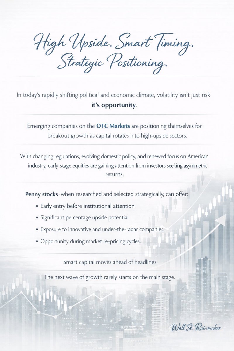 WallStreetRM's tweet photo. 📣 Volatility doesn’t eliminate opportunity, it creates it.
-
♟️Early entry matters. Strategic selection matters. Patience matters.
-
#WallStRainmaker #FinancialFreedom #InvestorMindset #StockTrading #MarketVolatility #CapitalGrowth #Stocks #EmergingCompanies #UndervaluedStocks https://t.co/TKXTWN4pCd