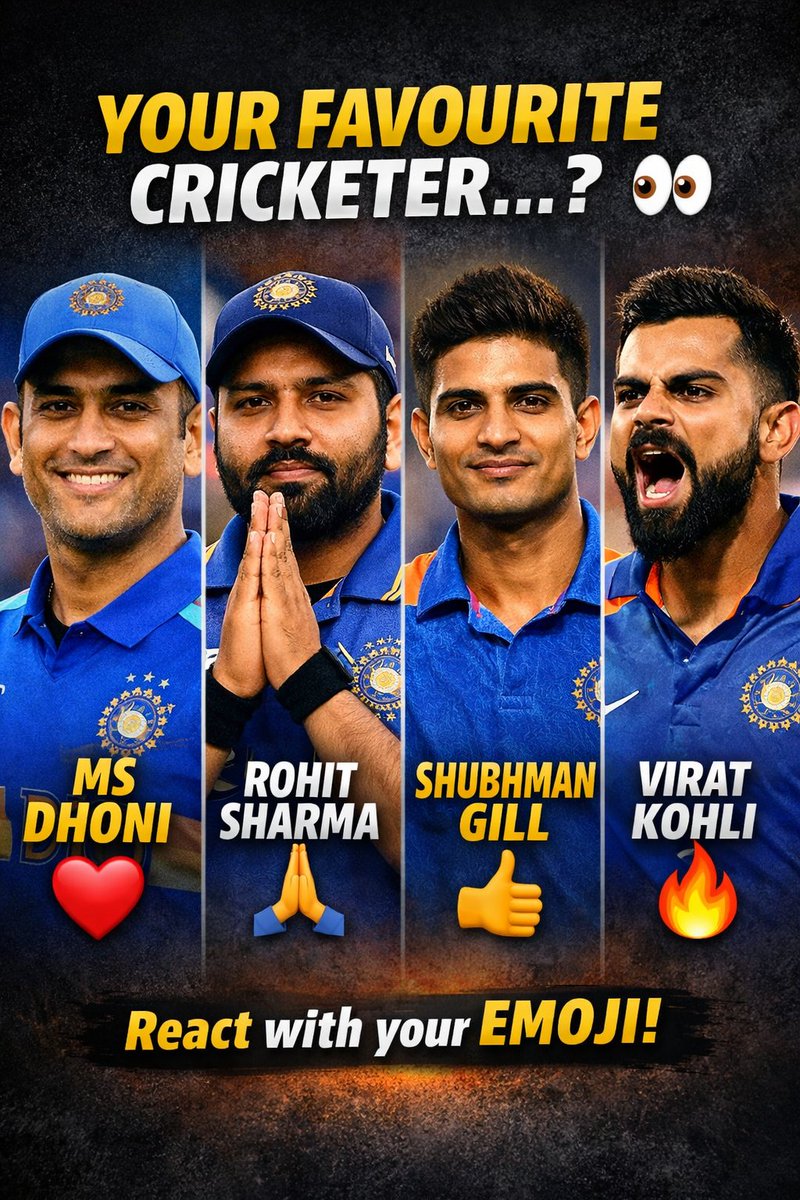 Your Favourite Cricketer…?
💛 MS Dhoni ❤️
🙏 Rohit Sharma
👍 Shubman Gill
🔥 Virat Kohli
✅ Other
React with the emojis! 🏏
#CricketLovers #FavoritePlayer #INDvsWorld 
#INDvsWI