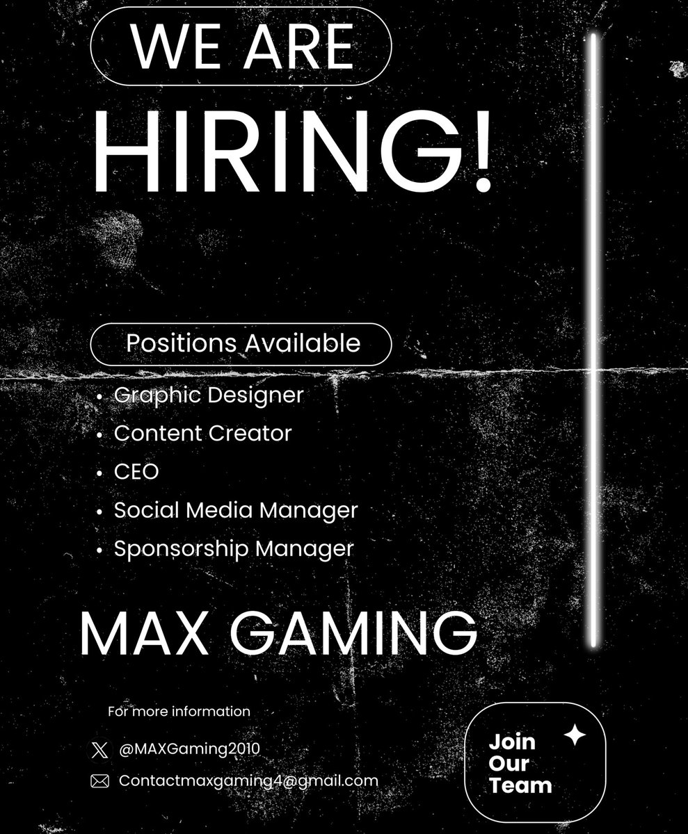 MAXGaming2010's tweet photo. LOOK NO FURTHER

Your opportunity to be in a promising Esports organization is here, MAX Gaming is currently looking for: 

Graphic designer 
Content Creator
CEO
Social Media Manager 
Sponsorship Manager 

Feel free to reach out for any questions! https://t.co/KEWUUb5V1s