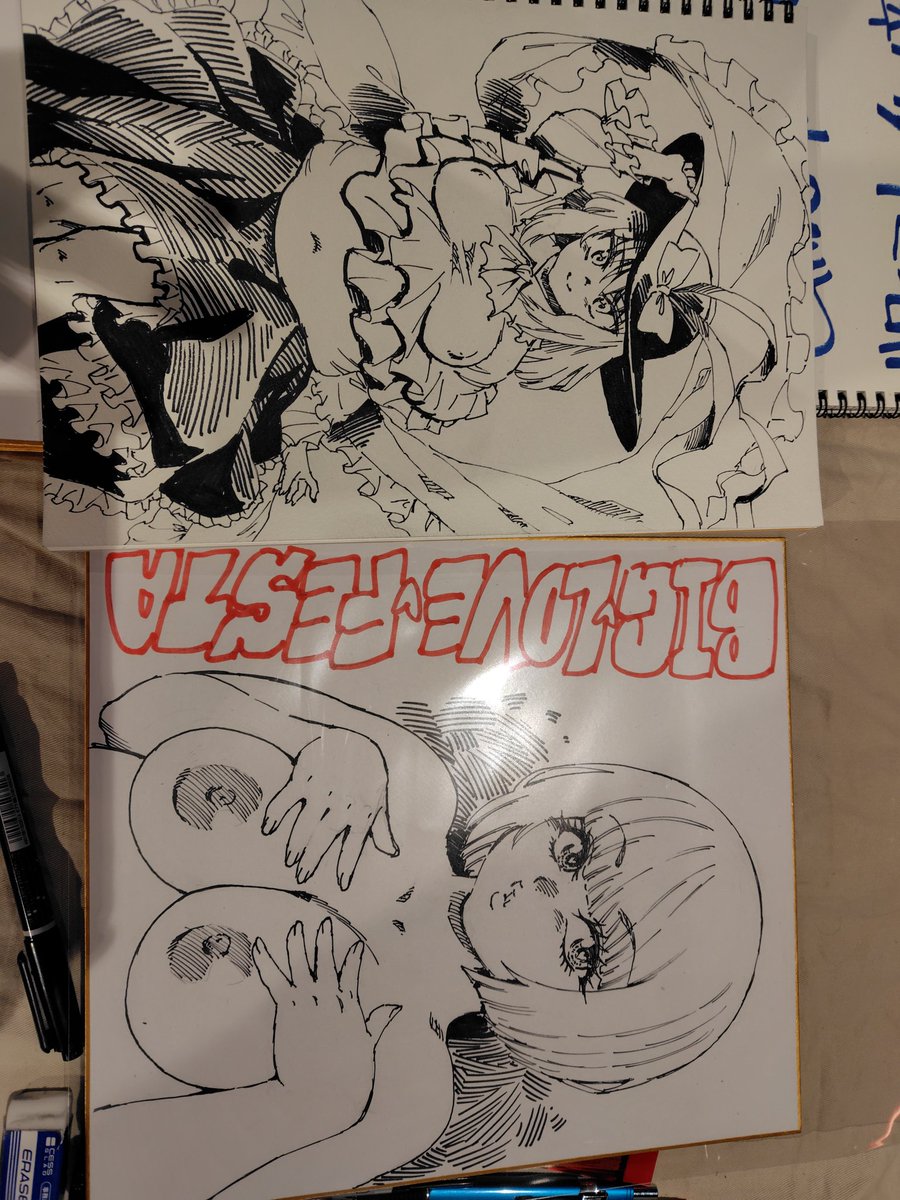 新宿のBIG LOVE FESTAで色紙描いてる 