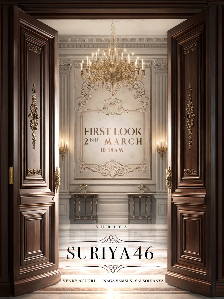 A spectacle in the making. 🤩
A presence you can’t ignore. 🔥

#Suriya46 First Look &amp; Title unveils TOMORROW at 10:18 AM! 💥💥

<a href="/Suriya_offl/">Suriya Sivakumar</a> #VenkyAtluri <a href="/_mamithabaiju/">Mamitha Baiju</a> <a href="/realradikaa/">Radikaa Sarathkumar</a> <a href="/TandonRaveena/">Raveena Tandon</a> <a href="/gvprakash/">G.V.Prakash Kumar</a> <a href="/vamsi84/">Naga Vamsi</a> <a href="/NavinNooli/">Navin Nooli</a> <a href="/NimishRavi/">Nimish Ravi</a> <a href="/Banglan16034849/">Banglan</a> #SaiSoujanya