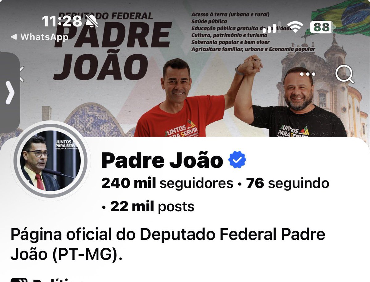 🔴 MINEIROS - Este Padre  João  é Deputado Federal do PT na cidade de Ouro Branco em MG , ele está fazendo várias fake News  sobre Bolsonaro e Flávio Bolsonaro , temos que destruir esta esquerda maldita, esta enganando os fiéis da igreja, e o povo da cidade , vergonha !