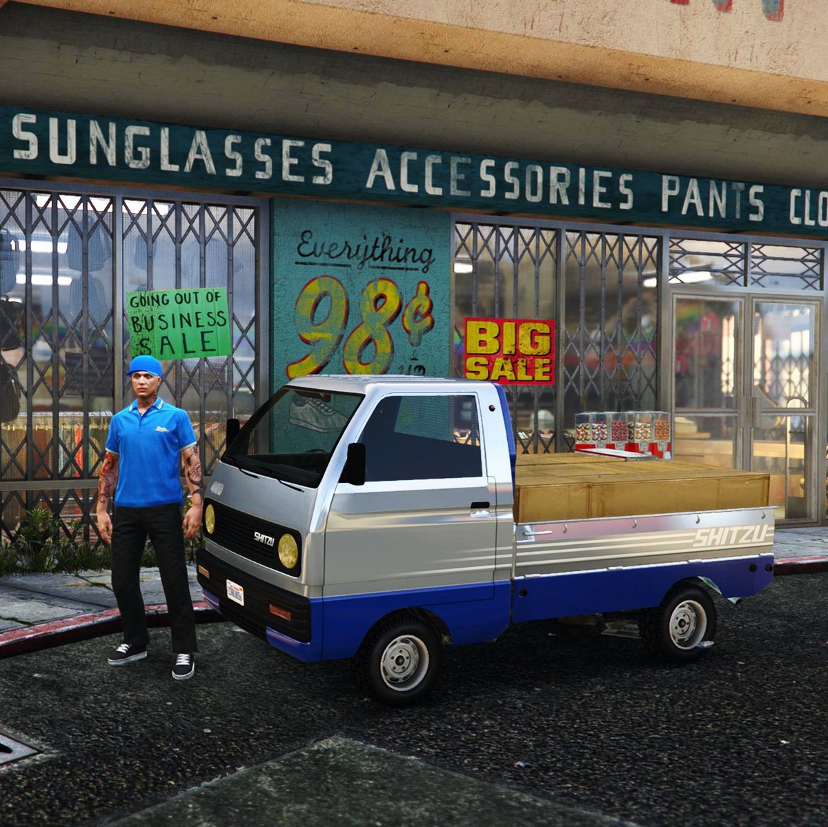 ONSIDE14a's tweet photo. 佐〇急便のコスプレ(便乗&概念)🏃💨
ちゃーす、集荷に参りましたー。
#GTAonline #GTA5 #グラセフ #PS5 #keitora #軽トラ https://t.co/vrFbAOiQig