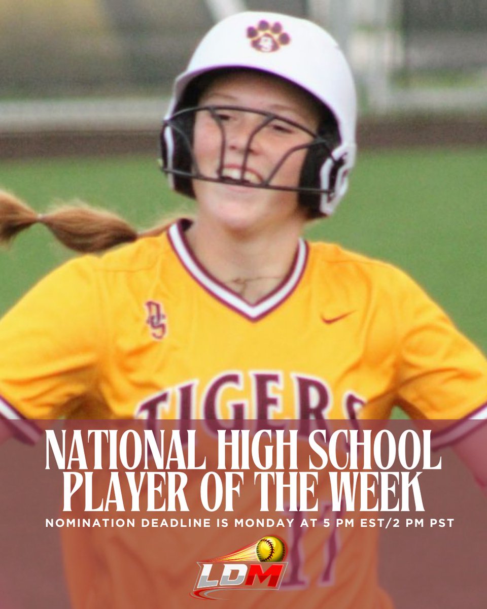 LineDsoftball's tweet photo. Reminder ⏰ | Nomination Deadline For National High School Player of the Week Is Monday (5 pm EST/2 pm PST)🤩💪 Link below to learn more about nominating!⬇️

🔗: https://t.co/Ss4TrVZG4w

#LineDriveMedia #nationalhighschoolplayeroftheweek #playeroftheweek #nominationdeadline https://t.co/oL1iWDLnJq