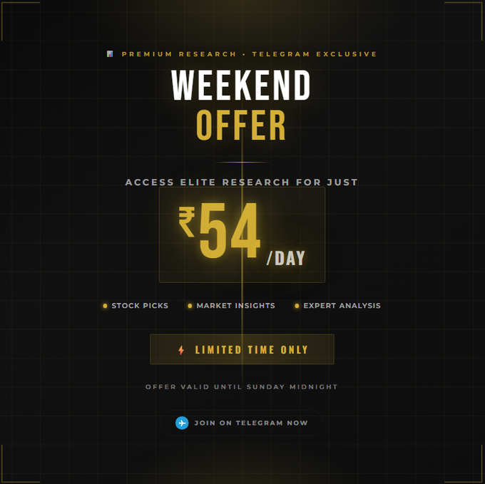 ChikouTrader's tweet photo. 4/ 

are Prepared, instead of worrying,

If you want to stay ahead of crowd, and want Elite Research, not tips, then,

Join our Premium Research channel.

🛑Weekend Offer. 

Just ₹54/day for elite research.

Valid till Sunday midnight. 

Join before it’s gone.

CLICK NOW : https://t.co/6tSbog4W3v