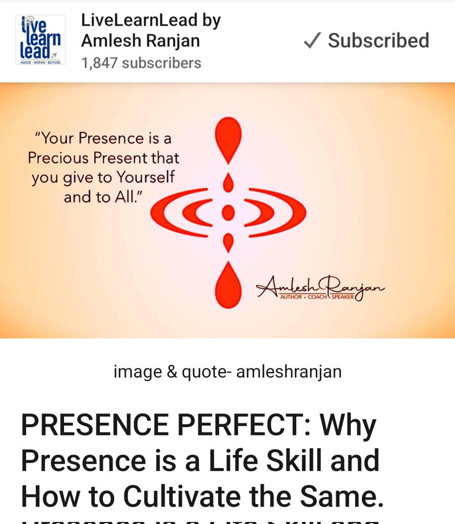 Presence—
Which transcends way beyond physicality,
Across all areas and aspects of our lives— 
Path to deeper, more meaningful connections. 

Let us explore why 'Presence is a Life Skill' and how to cultivate it >
linkedin.com/pulse/p

#beingpresent #presence #PresenceMatters