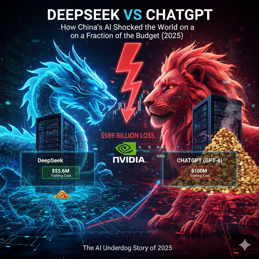 DeepSeek just beat ChatGPT — trained for $5.6M vs OpenAI's $100M+
Here's everything you need to know about the AI that shocked Silicon Valley and wiped $589 BILLION off Nvidia's market cap in a single day. Read the full article on the blog: deepcoreai.blogspot.com/2026/02/deepse…