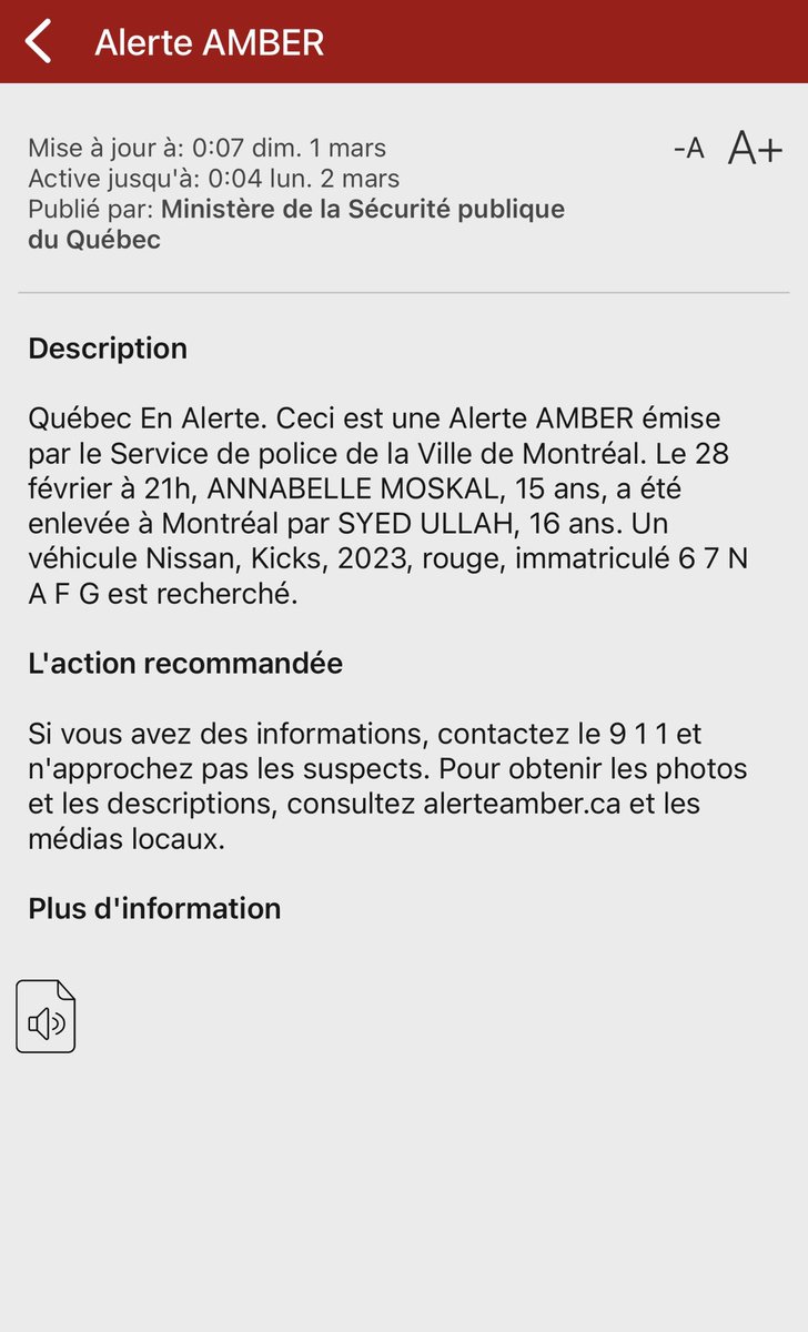 Alerte AMBER Montréal