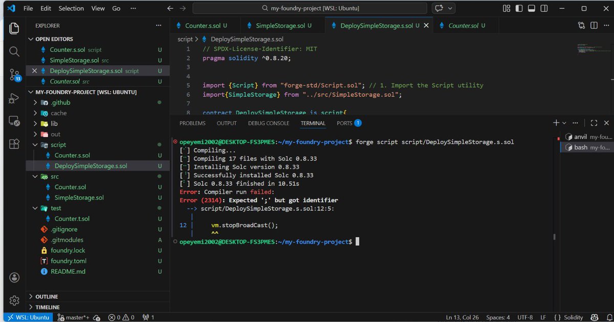 ope_yemi1122's tweet photo. Deploying a smart contract locally using Anvil
URL 
Private key and broadcast #solidity #foundry #smartContract https://t.co/A5EaShiFdh