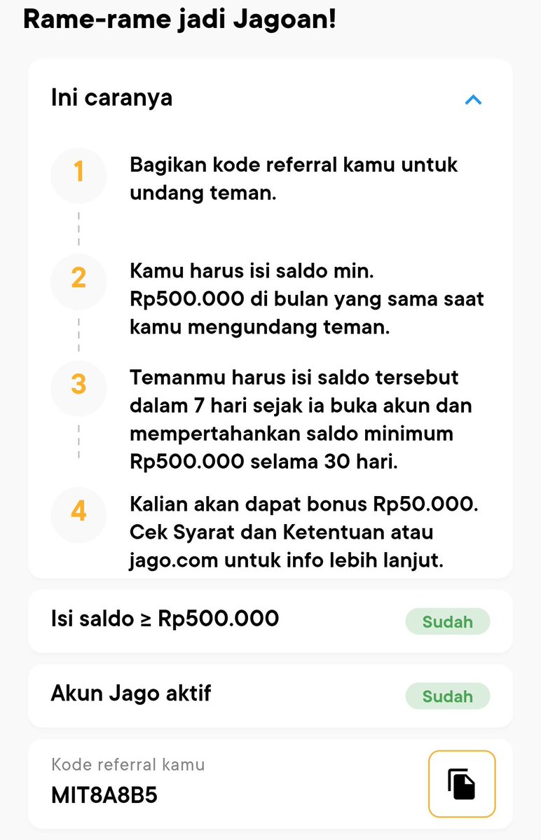 Kode/Code referral BankJago Bank Jago : MIT8A8B5