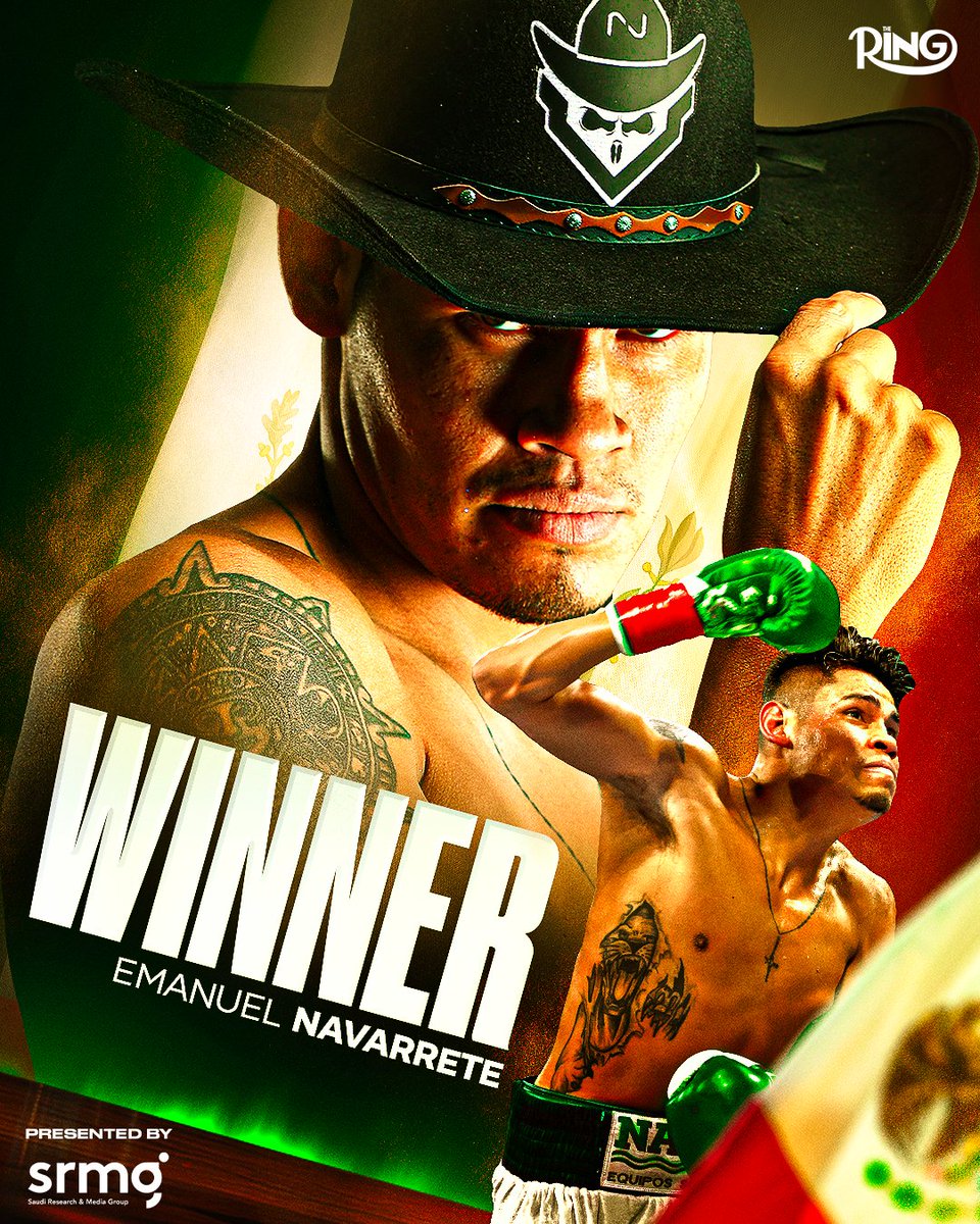 ringmagazine's tweet image. TWO-BELT CHAMP 🏆🏆

Emanuel Navarrete unifies the WBO and IBF junior-lightweight titles after stopping Eduardo Núñez 👏

Presented by @SRMG_HQ