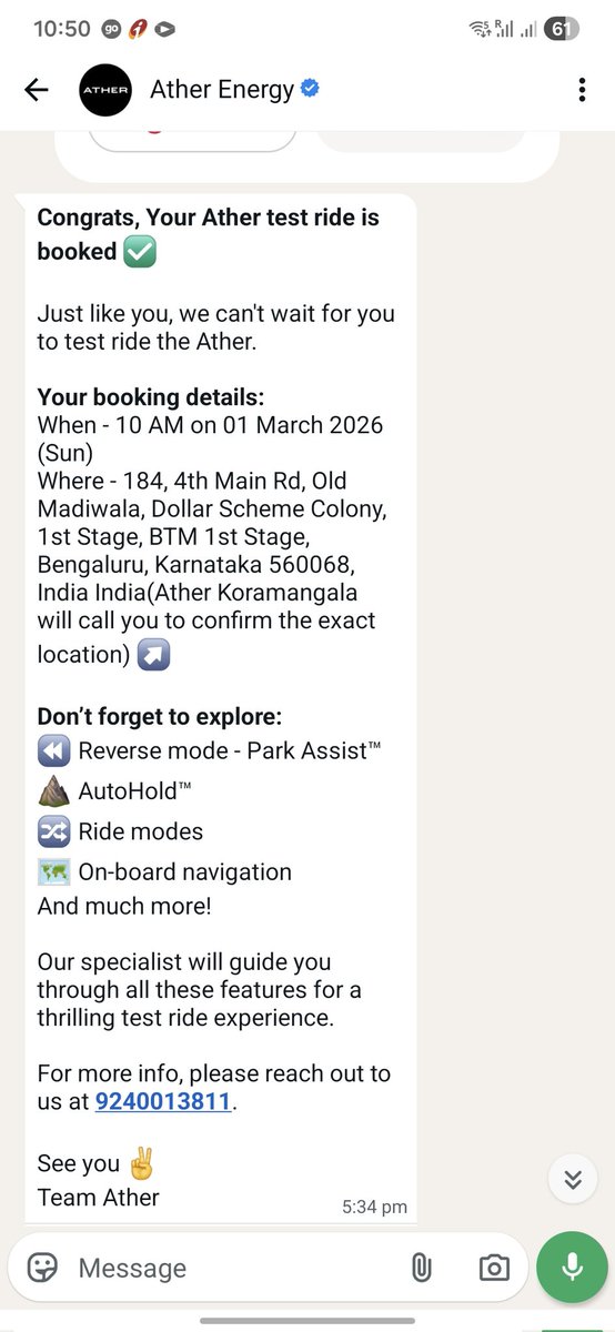 vivkum2's tweet photo. @atherenergy booked test ride but no update. How about in future. Trust factor isssue. No call no message. https://t.co/s6lHrIKBSZ