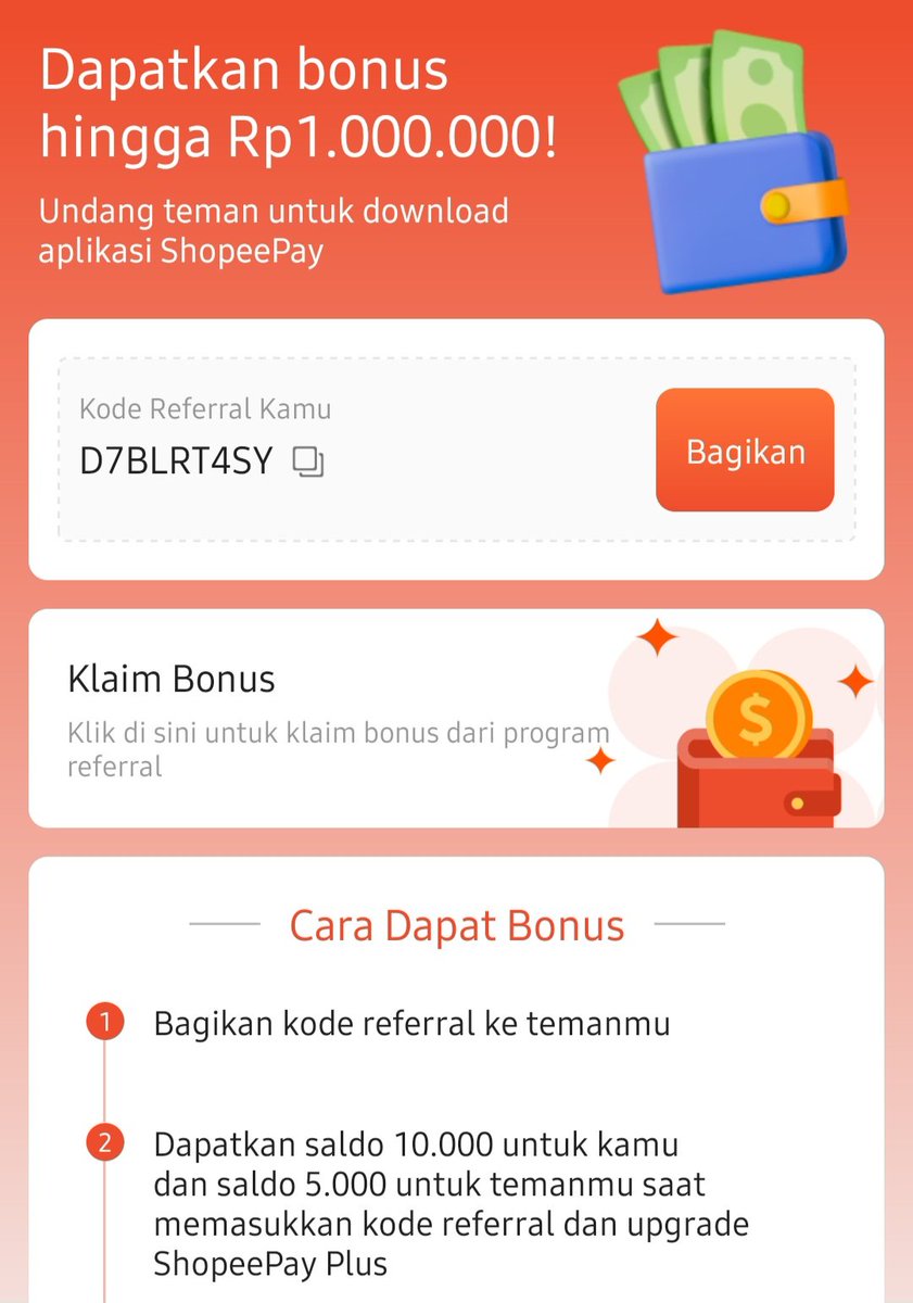 Kode/Code referral ShopeePay Shopee Pay : D7BLRT4SY